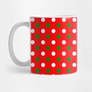 Christmas - Green and White Polka Dots Pattern on Red Background Mug